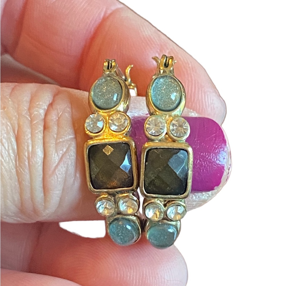 Gold and Rhinestone Hoop Pierced Earrings